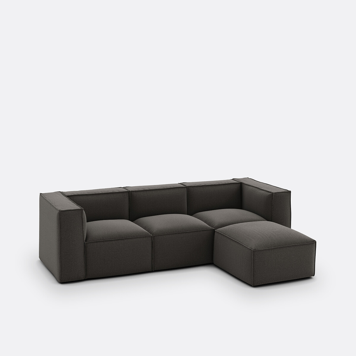 Canapé Modulable, 3 Places Et Pouf, En Tissu Texturé, SEVEN — vue 3