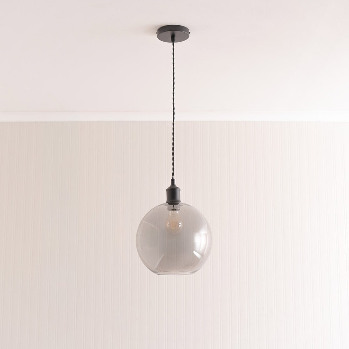 Valuelights Unisex Grey Bellamy Smoked Glass Globe Matte Black Single Ceiling Pendant Light In - Image 3