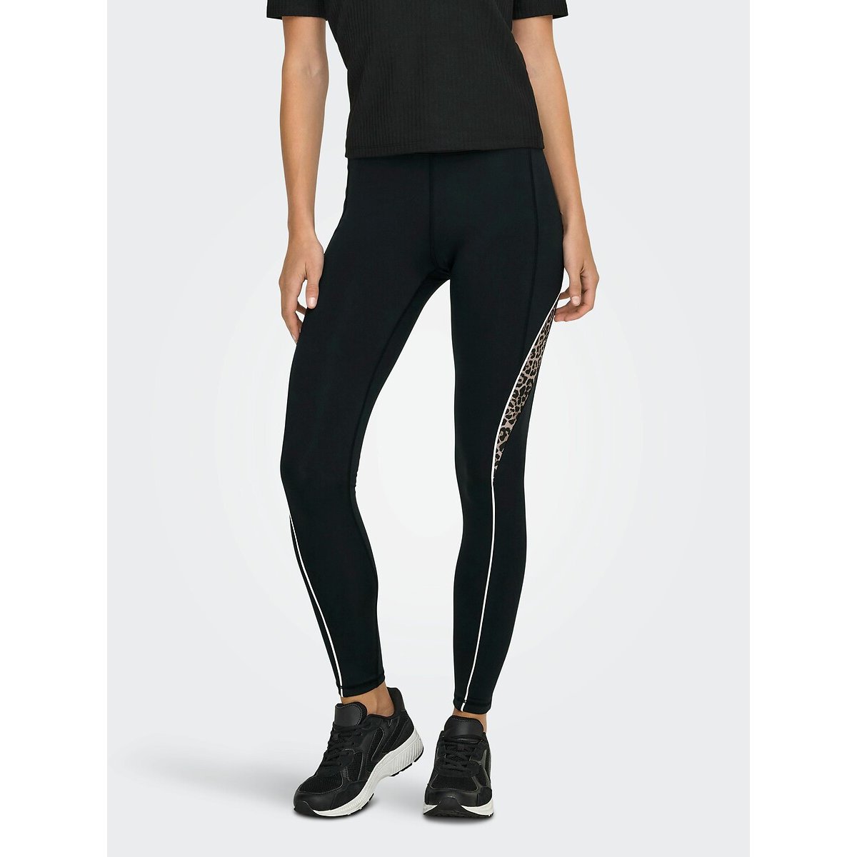 Only Play Mila Sports Leggings With Detail Women's Black/Leopard Print Small