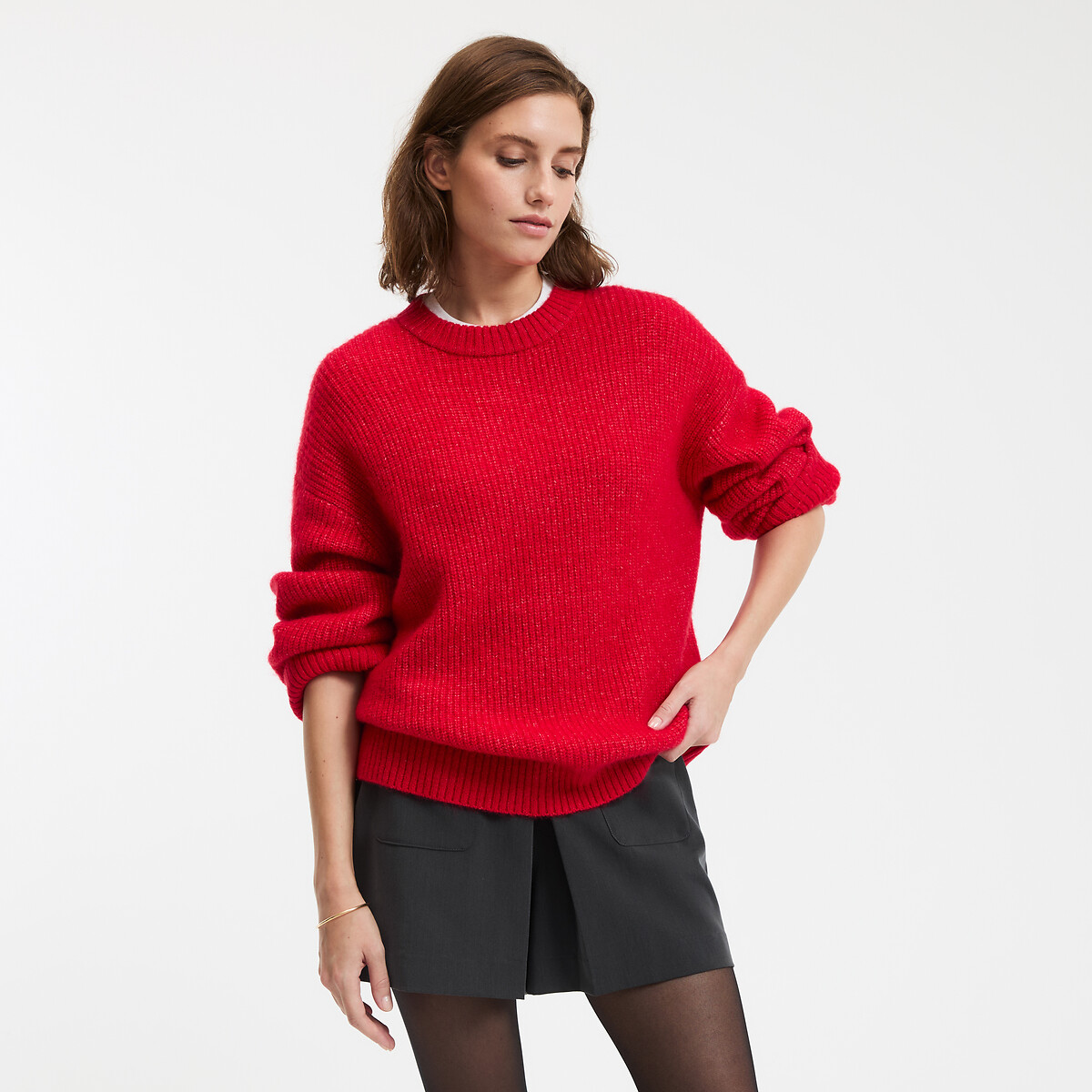Pull col rond en grosse maille mousseuse