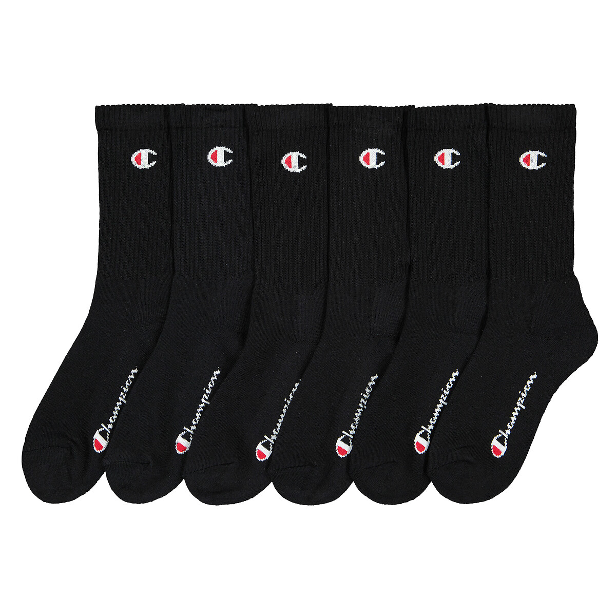 Champion Pack Of 6 Pairs Of Crew Socks With Logo Men's Black Size 35