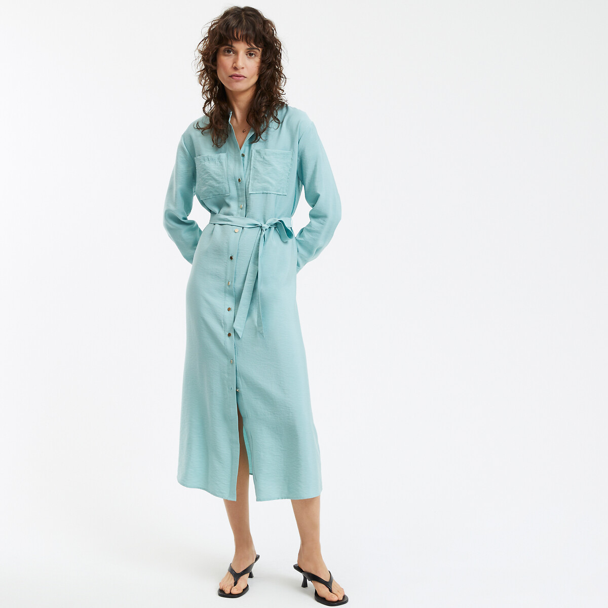 Abito lungo dritto con cintura e colletto alla coreana - LA REDOUTE COLLECTIONS - Modalova