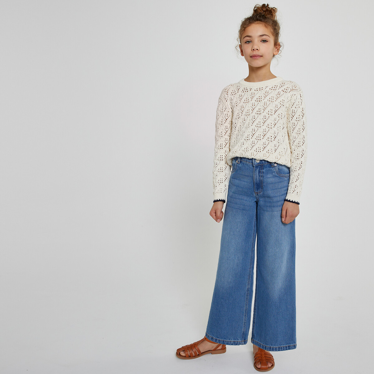 La Redoute Collections Triple Stonewashed Denim Wide Leg Jeans 9Y (132Cm)