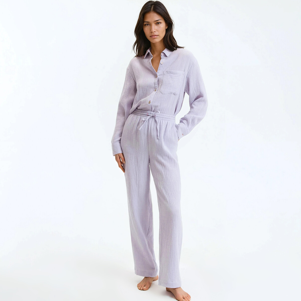Pijama de gasa de algodón, Signature MARGOT Mujer Talla XXL. Color Rosa