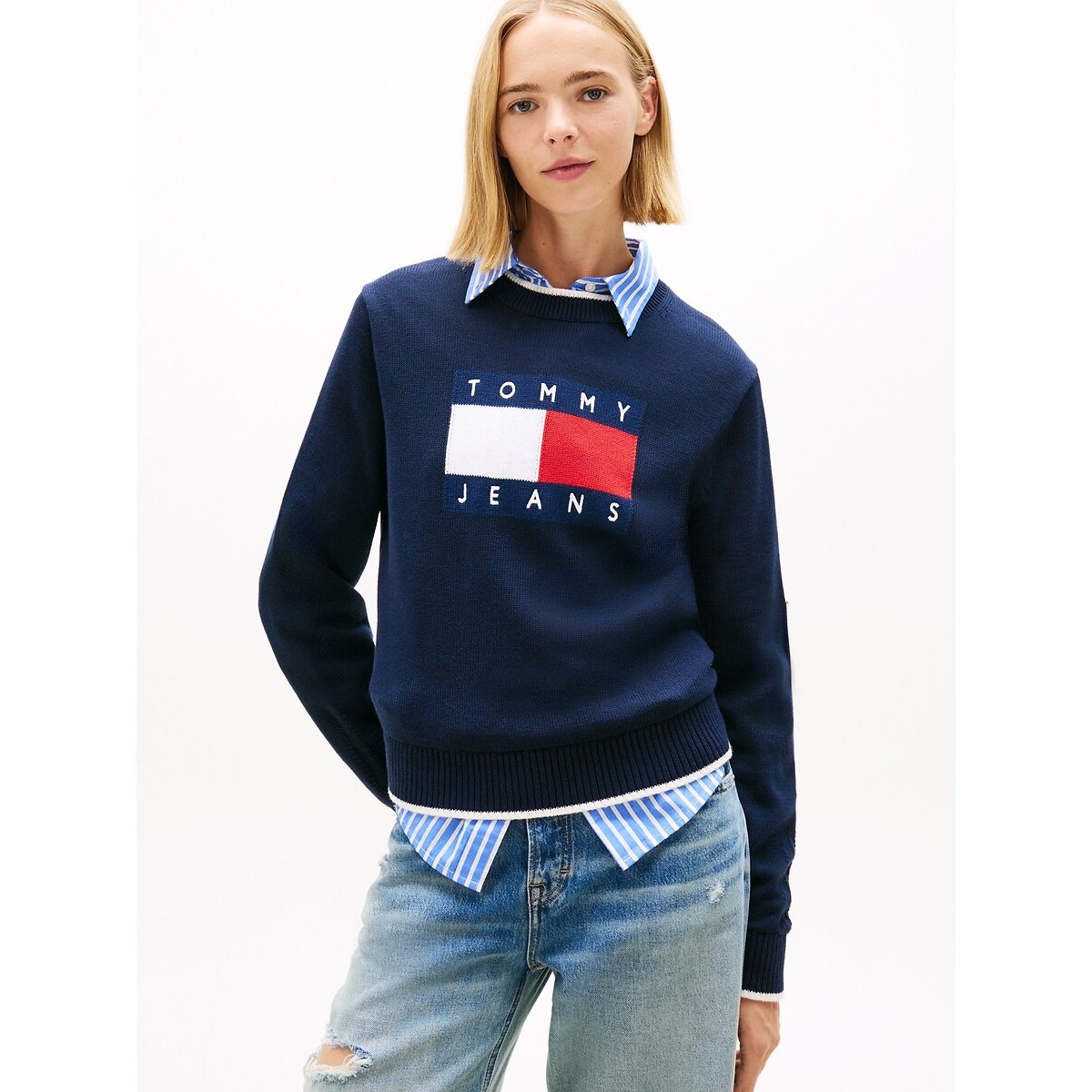 Tommy Jeans Logo Crew Neck Long Sleeve Jumper Women's Navy Extra Small