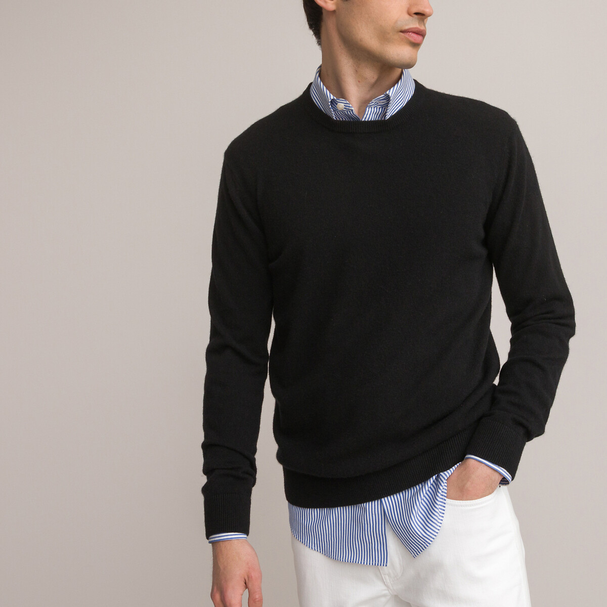 La Redoute Collections Cashmere Crew Neck Jumper Men's Black Small