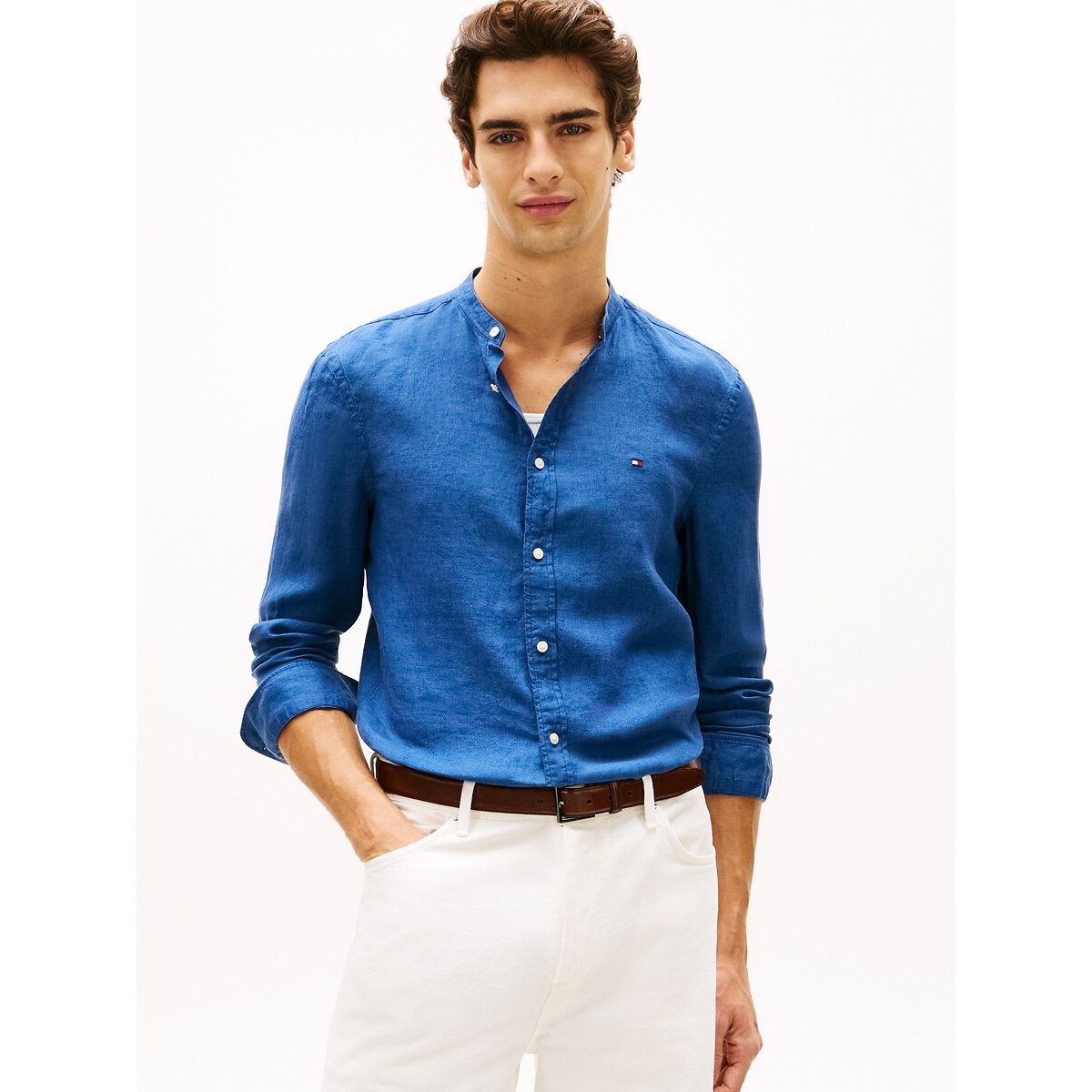Tommy Hilfiger Linen Shirt Men's Denim Blue Medium