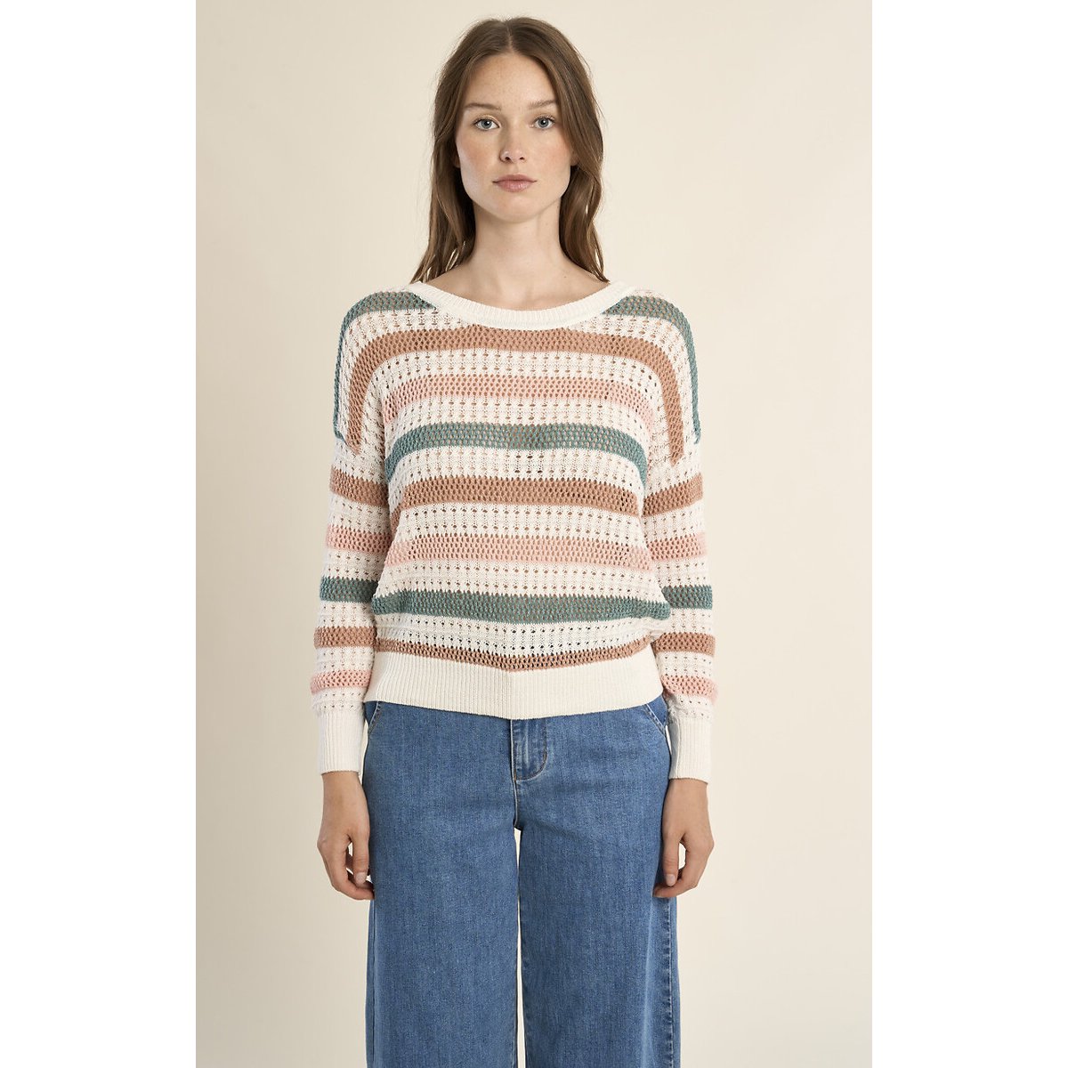 Molly Bracken Striped Long Sleeve Jumper Women's Green/Pink Extra Large
