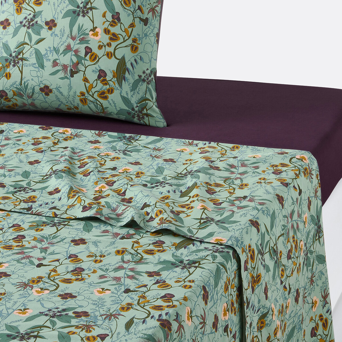 La Redoute Interieurs Beronise Flat Sheet In Washed Cotton Unisex Printed Single (180X290cm)