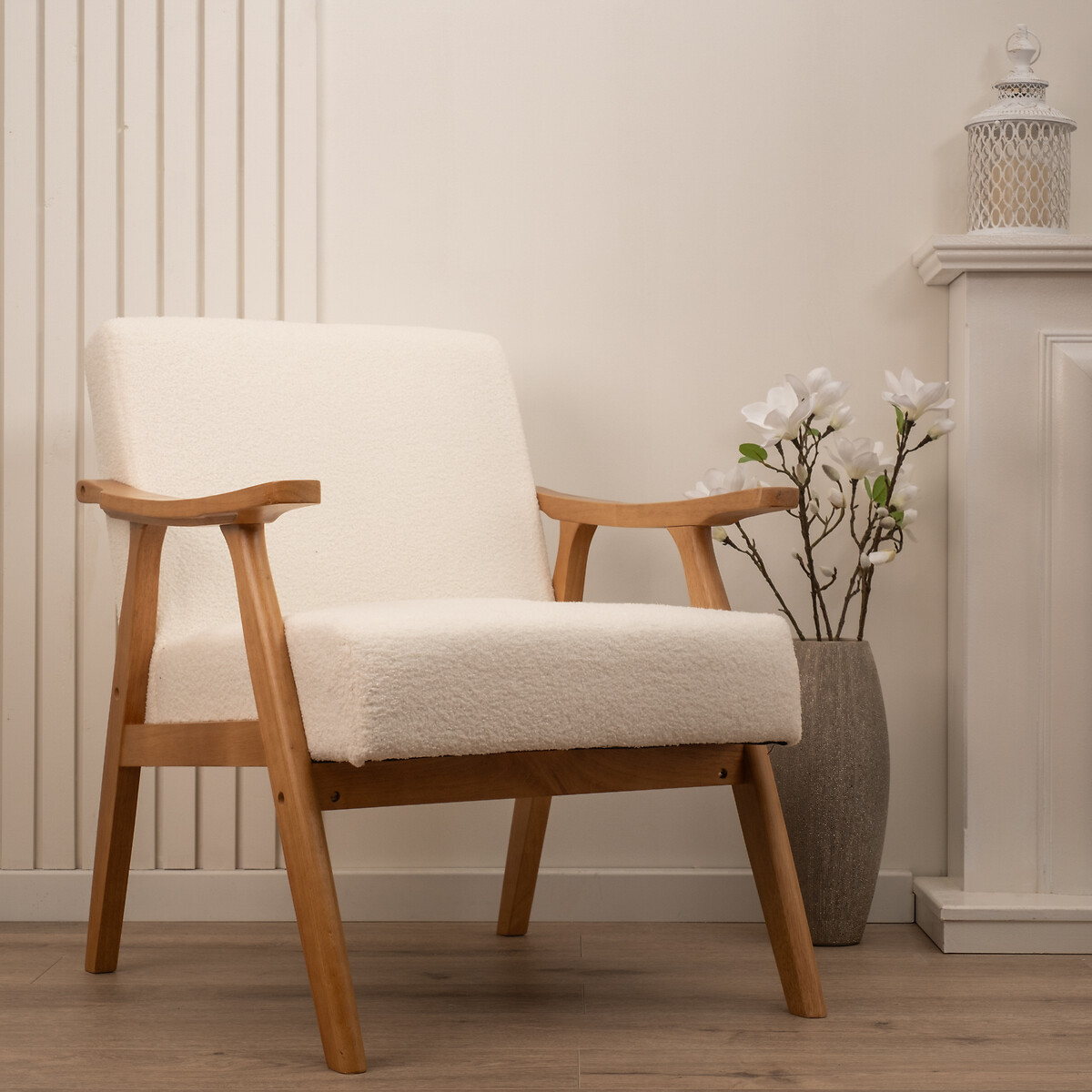 So'home Mid Century Bouclé Armchair Unisex Cream