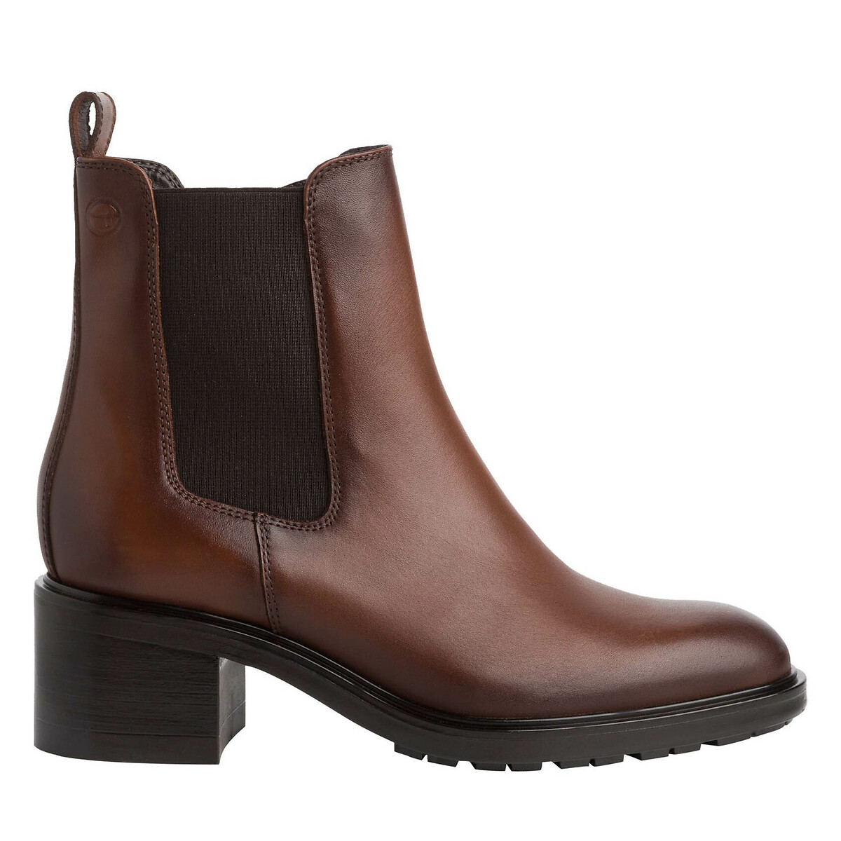 Tamaris Women's Cognac Leather Heeled Chelsea Boots Size 39