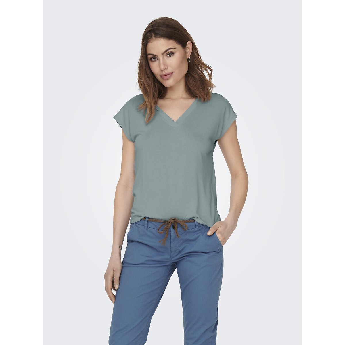 Only T-shirt Met Korte Mouwen En V-hals