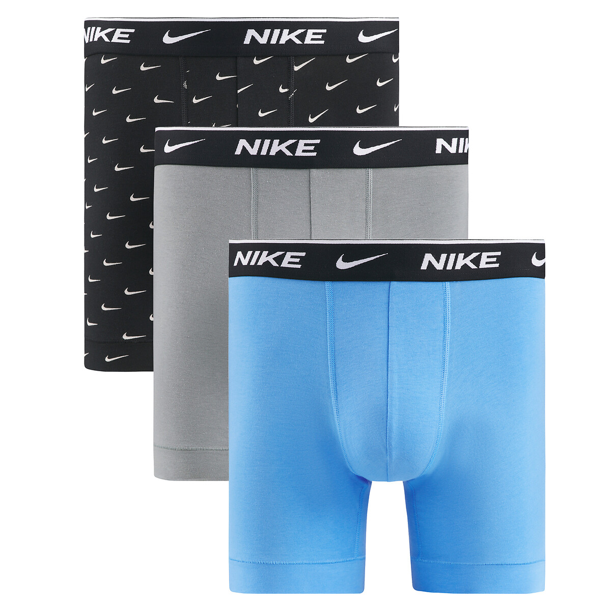 Nike Men's Grey+Blue+Printed Pack Of 3 Everyday Hipsters In Stretch Cotton Medium