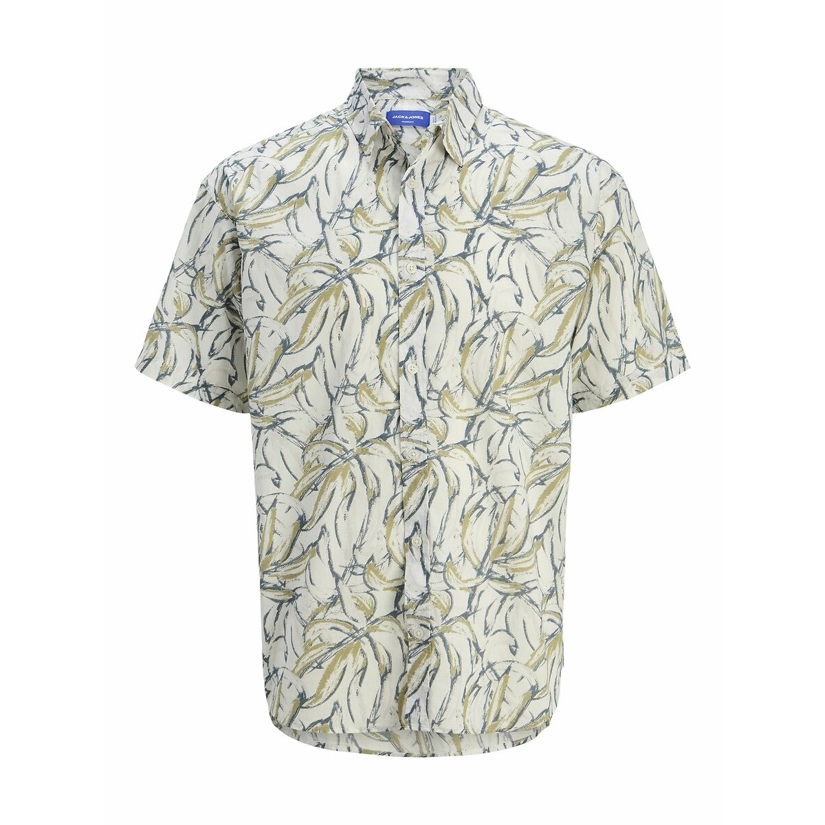 Jack & Jones Men's White Printed Cotton Shirt With Short Sleeves Small