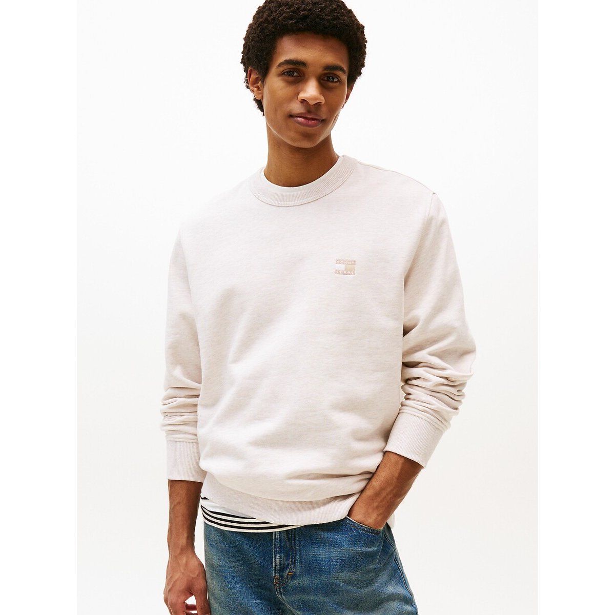 Tommy Jeans Men's Beige Crew Neck Sweatshirt With Logo Badge Xxl