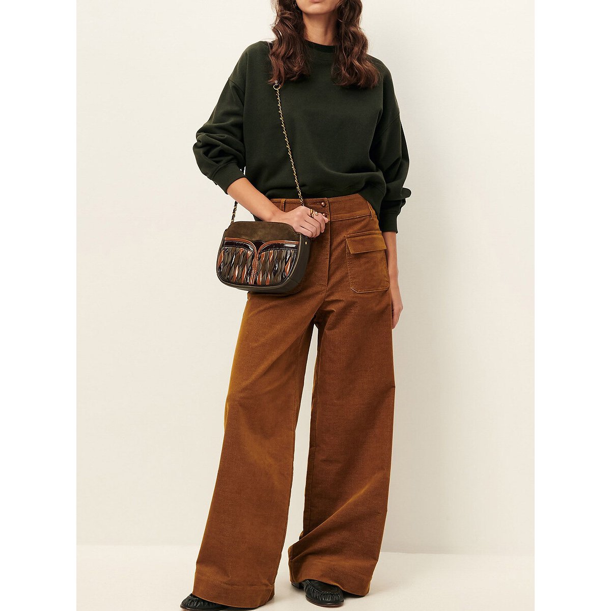 Sessun Manhastreet Velour High Waist Flared Trousers Women's Bronze Size 8