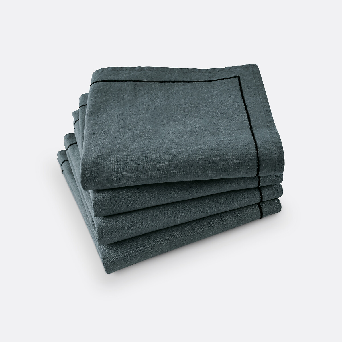 La Redoute Interieurs Bourdon Washed Linen/Cotton Napkins Unisex Slate Blue Medium