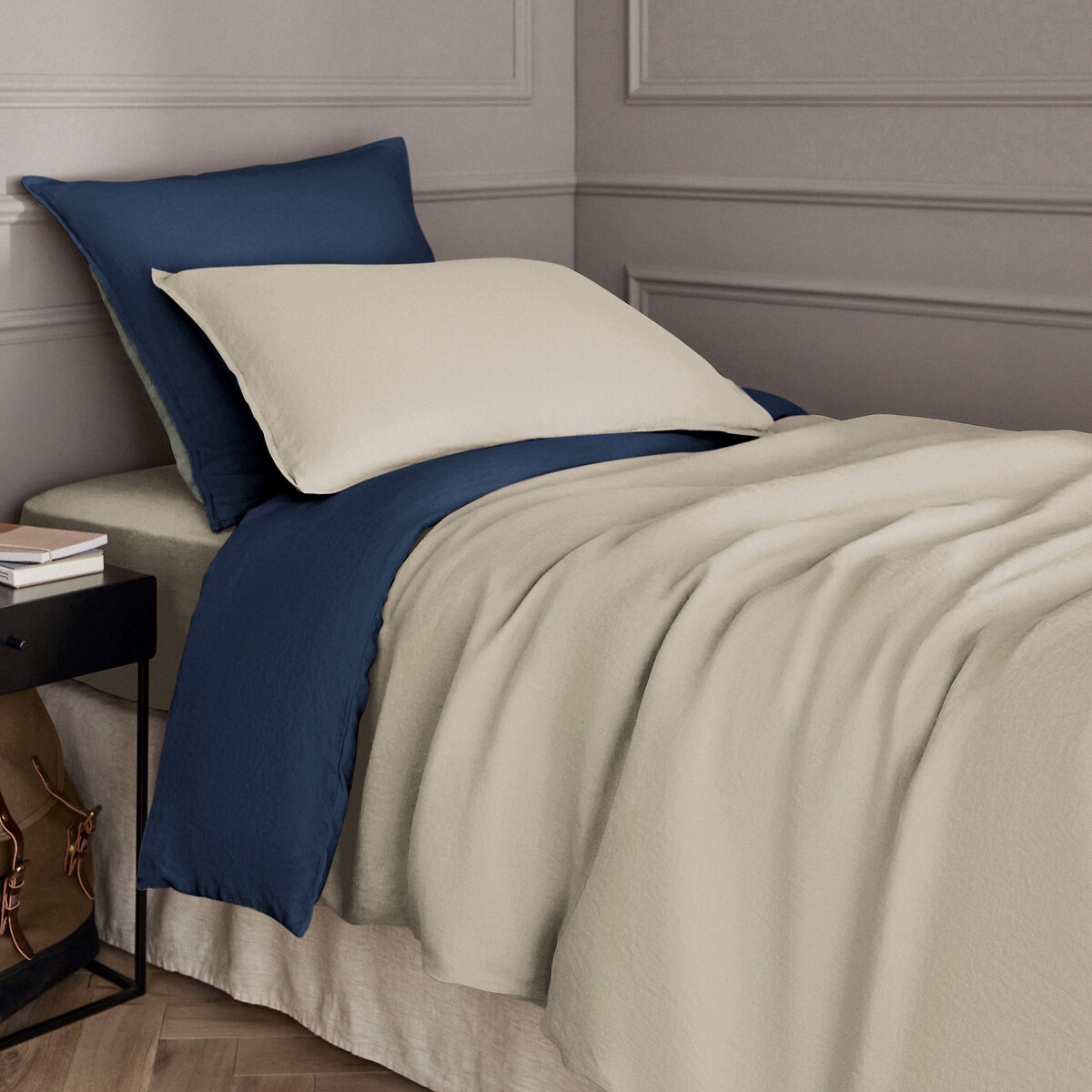 Am.pm Elina Washed Linen Child's Duvet Cover Unisex Natural/Blue Marl Double (200X200cm)
