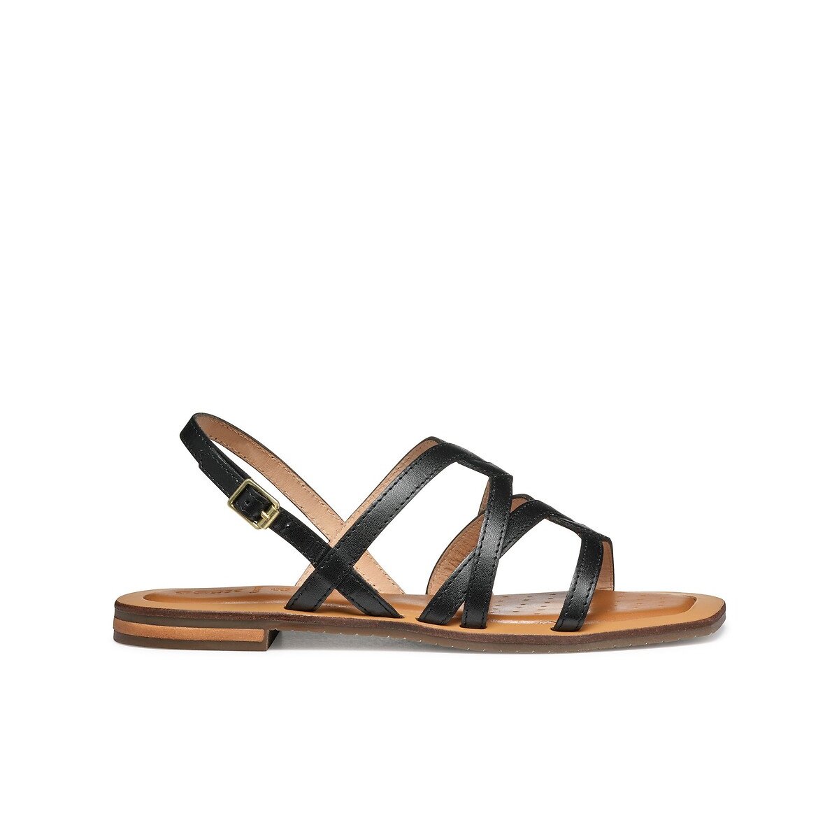 Geox Sozy Leather Flat Sandals Leather With Square Toe Women's Black Size 36 (3.5)