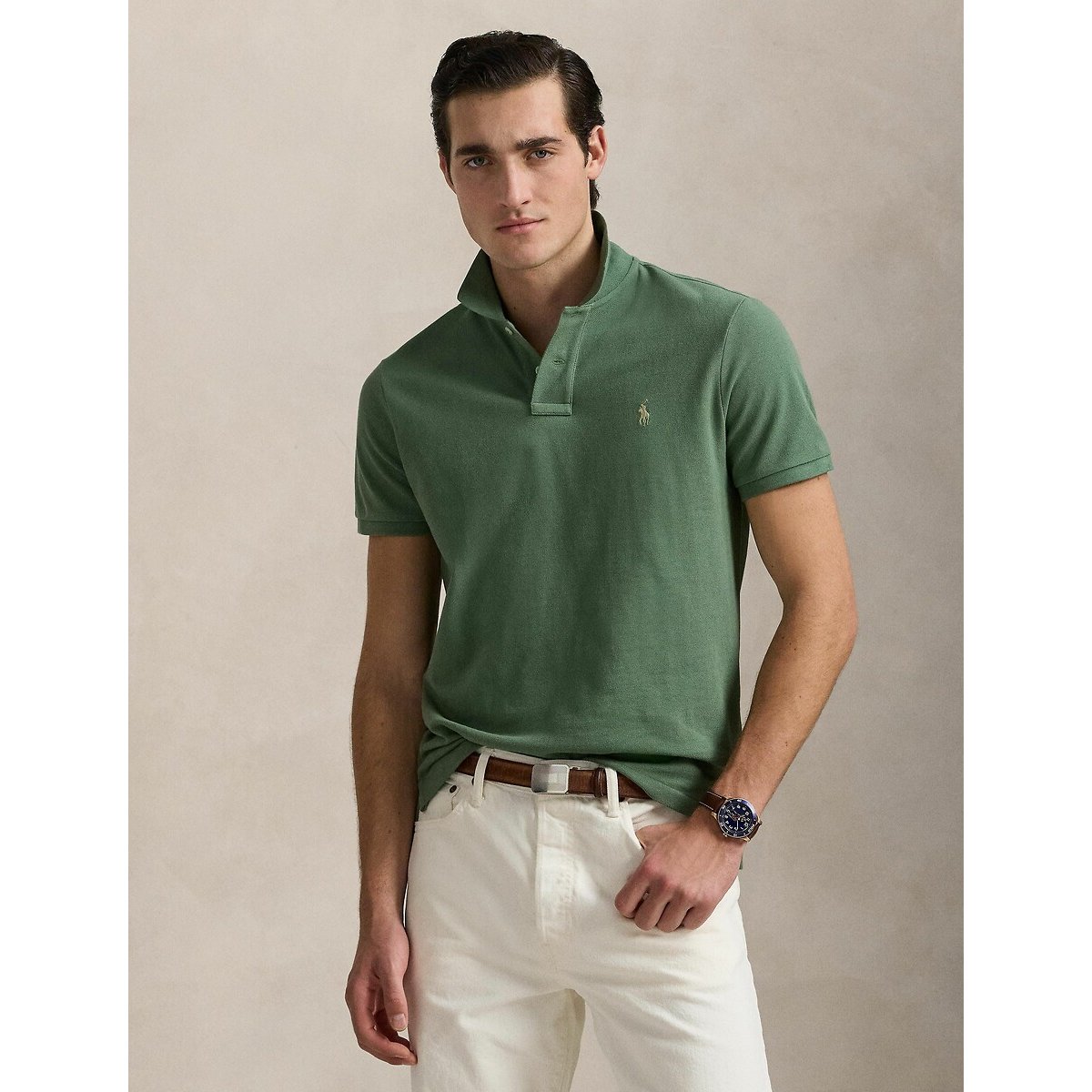Polo Ralph Lauren Fitted Cotton Pique Polo Shirt Men's Green Xxl