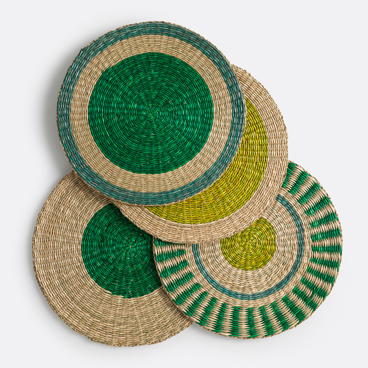 Juego de 4 manteles individuales de paja, Romix. Talla Única. Color Verde