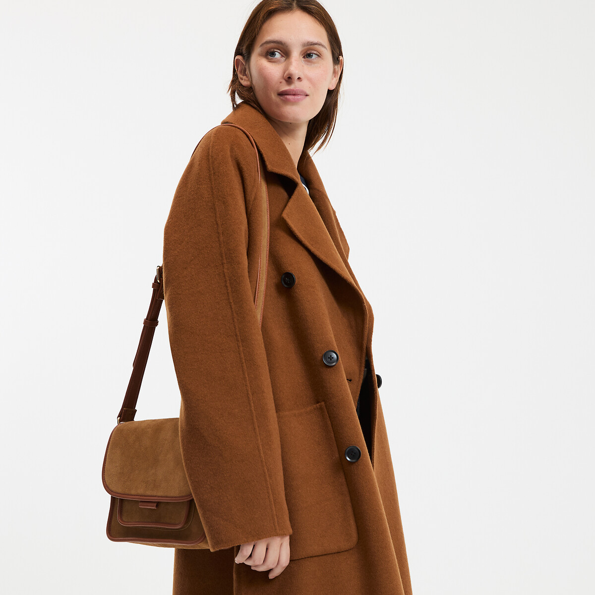 Abrigo oversize en mezcla de lana, Signature MARTIAL Mujer Talla 46. Color Marron