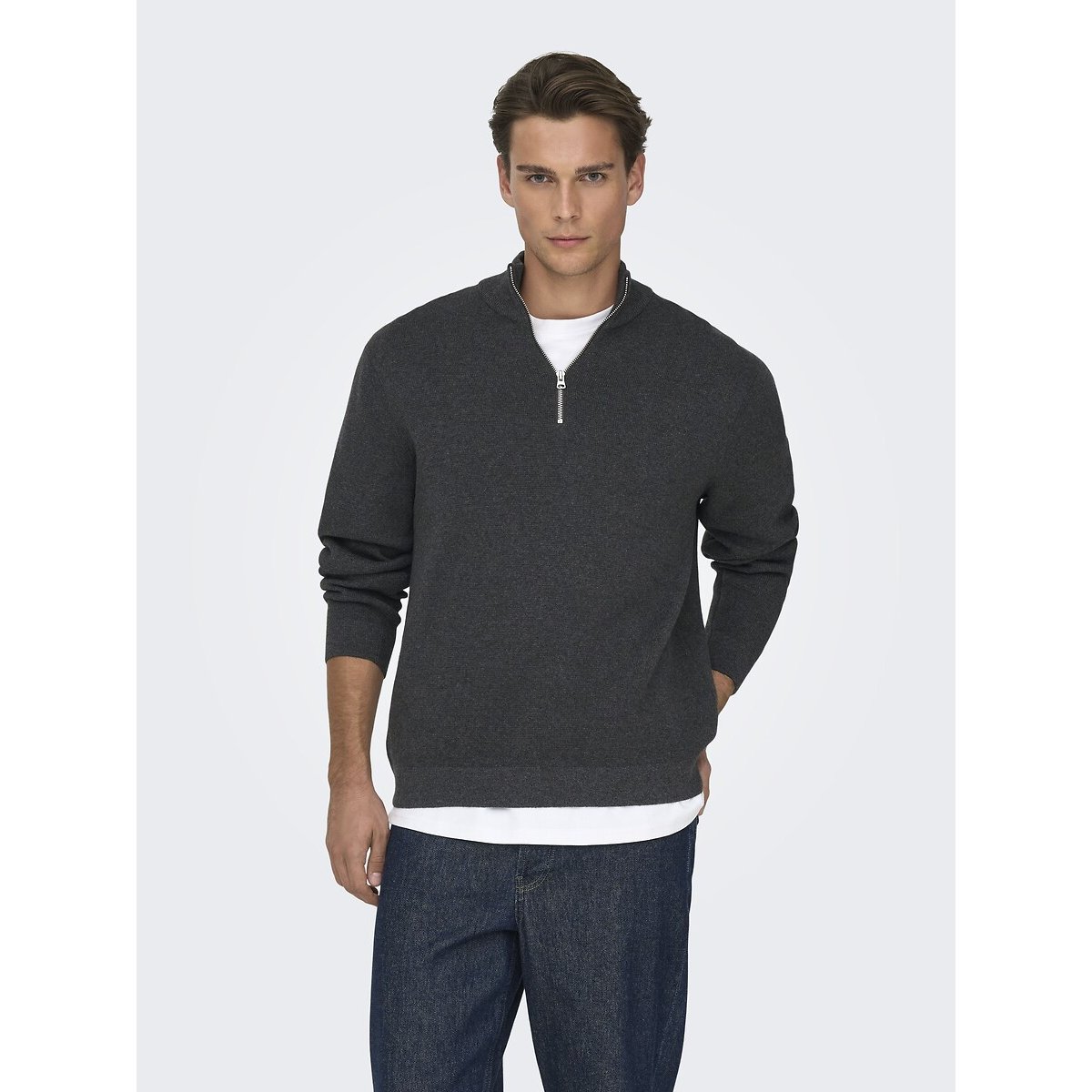 Only & Sons Regular Fit Half Zip Jumper Men's Prussian Blue Extra Large
