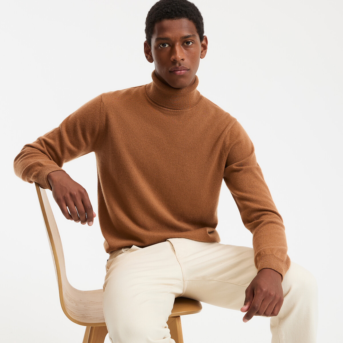 La Redoute Collections Men's Camel Cashmere Turtleneck Jumper, Made In Europe Xxl