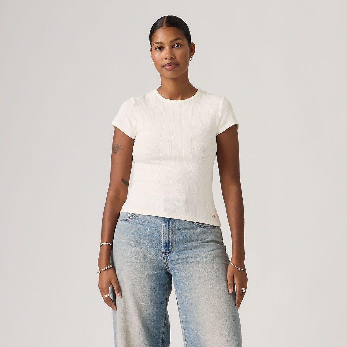 Levi's Pointelle Short Sleeve Crew Neck T-Shirt Women's Ecru Extra Small