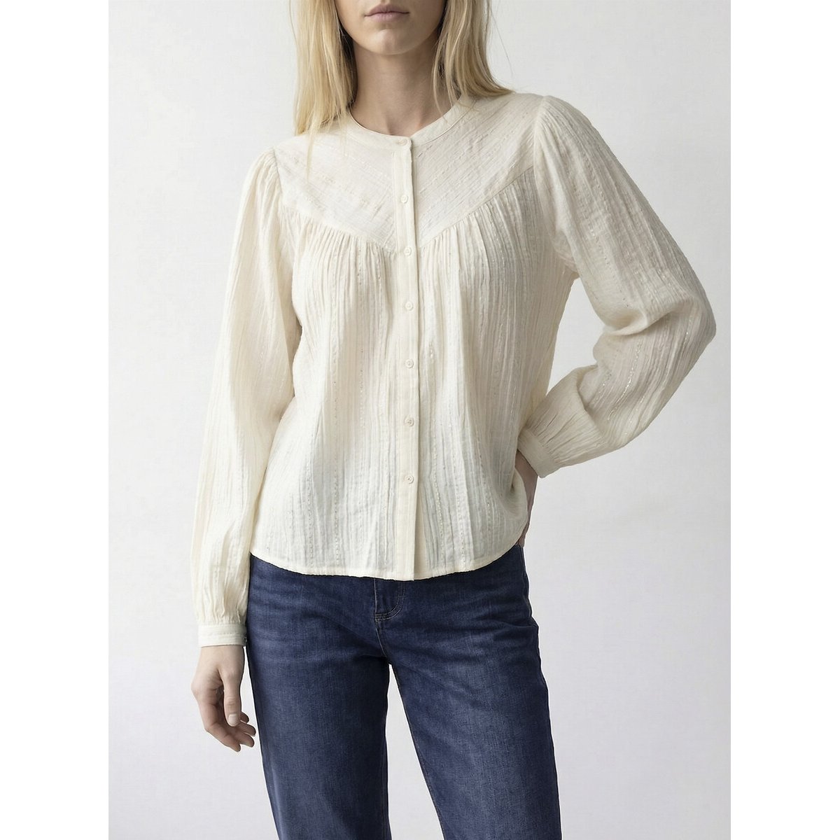Vila Mandarin Collar Blouse Women's Ecru Size 10