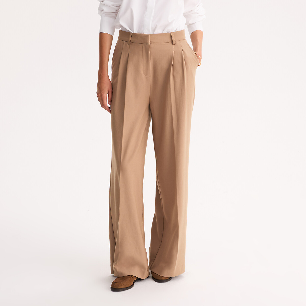 Pantalón ancho, talle alto Mujer Talla 50. Color Marron