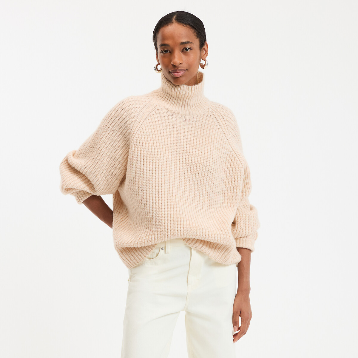 La Redoute Collections Oversized High Neck Jumper In Chunky Knitwear Women's Ecru Xxl