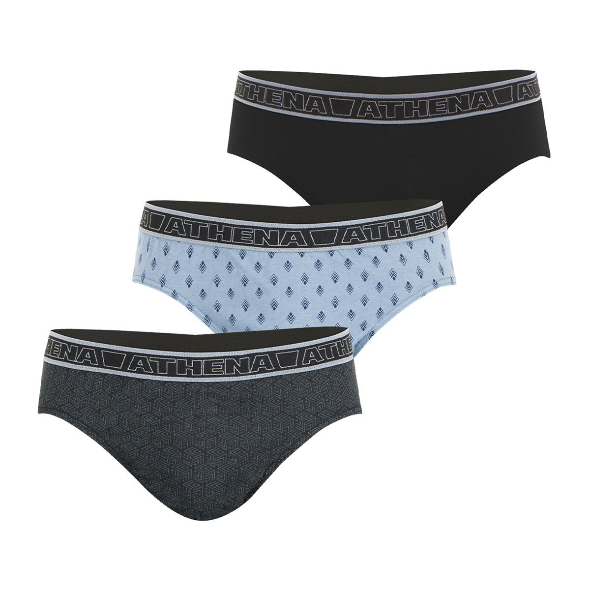 Athena Pack Of 3 Tonic Briefs In Cotton Men's Black Print+Grey Print+Black 3XL