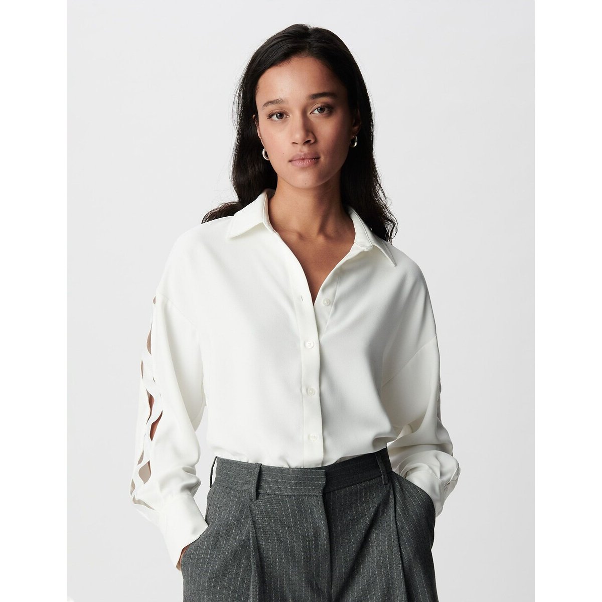 Ikks Shirt With Long Openwork Sleeves Women's Ecru Extra Large
