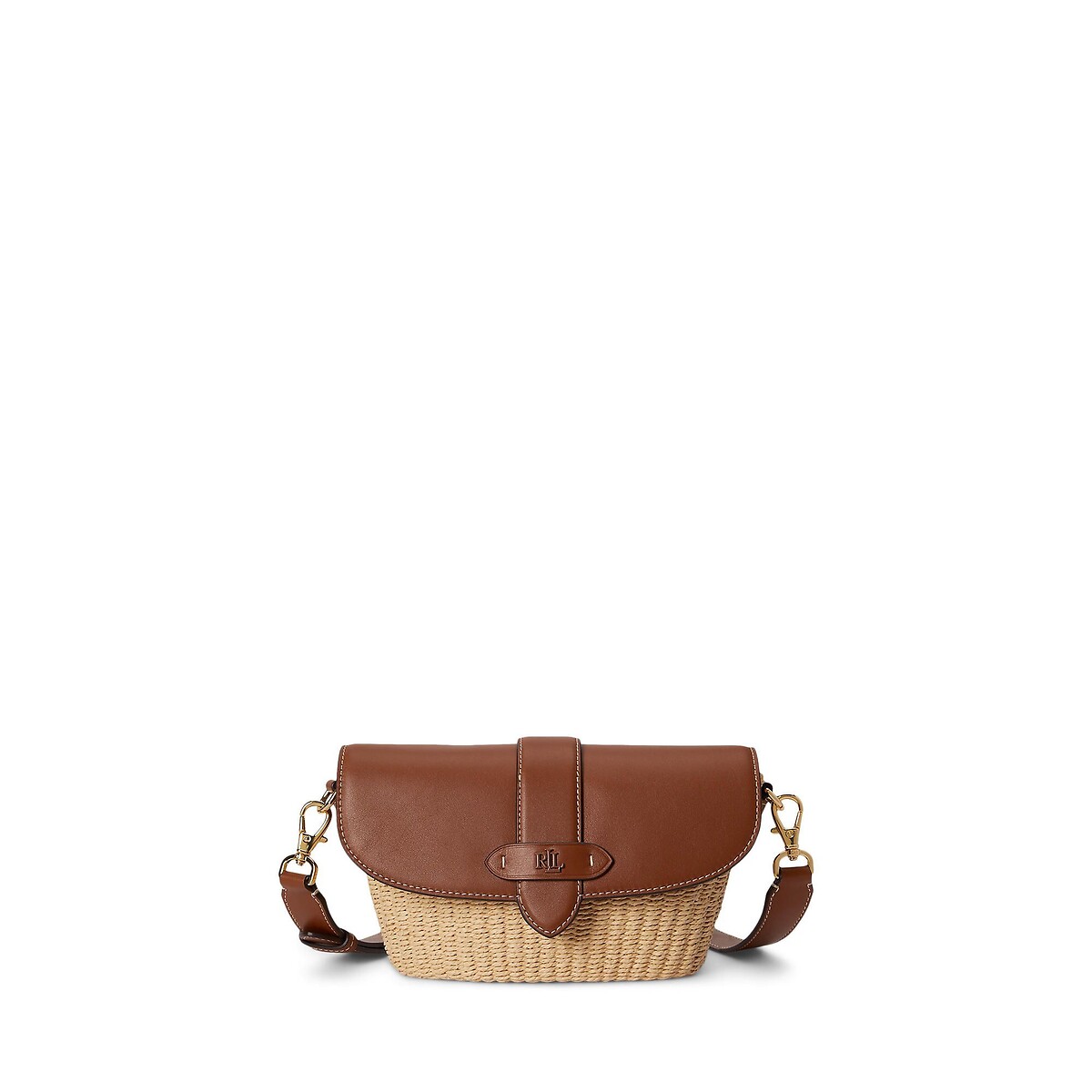 Lauren Ralph Lauren Lynden Straw/Leather Shoulder Bag Women's Camel