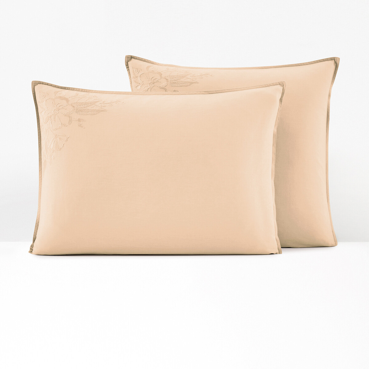 La Redoute Interieurs Scénario Embroidered Washed Cotton Pillowcase Unisex Beige Square (63X63cm)