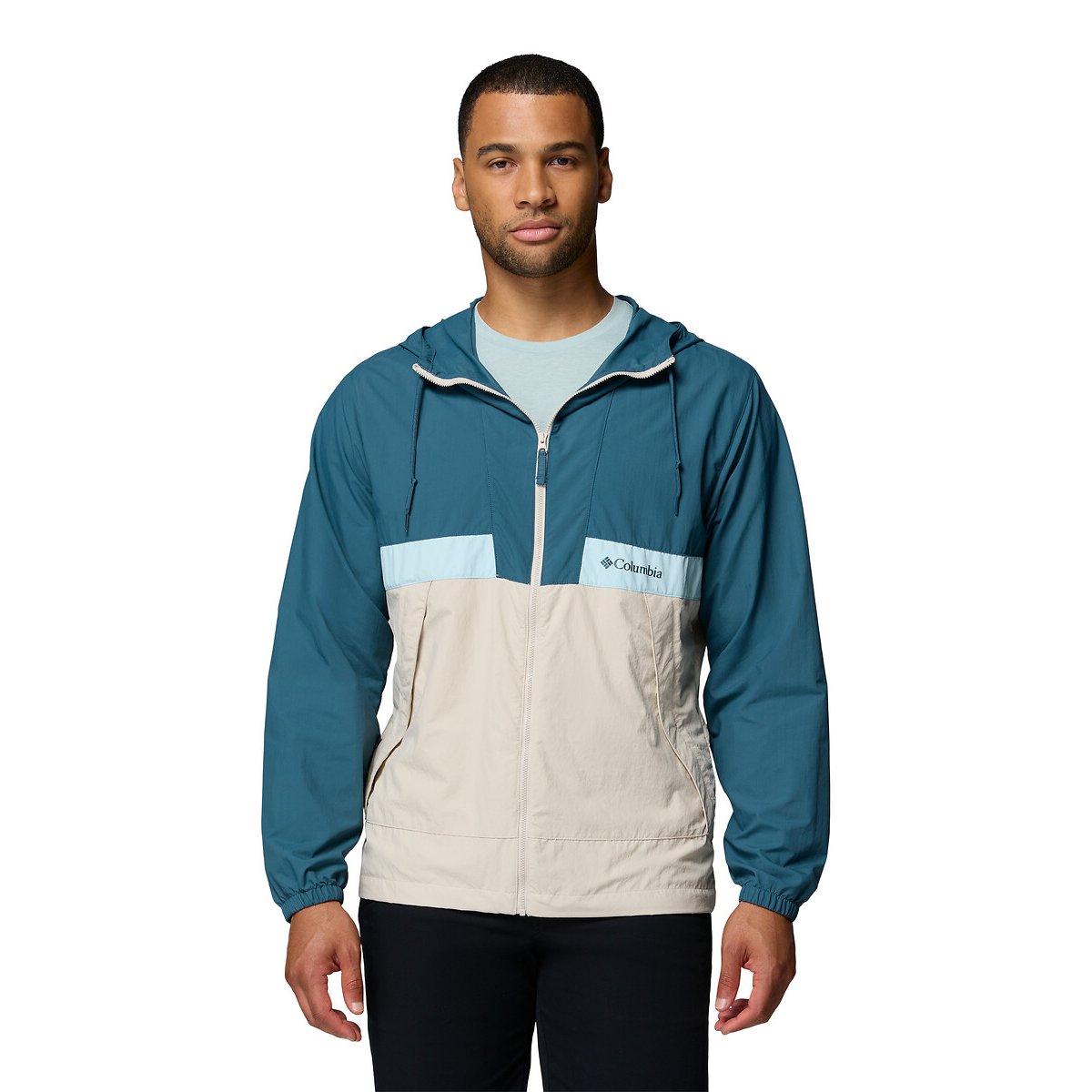Columbia Spire Valley™ Hooded Windbreaker Men's Blue+Beige Small