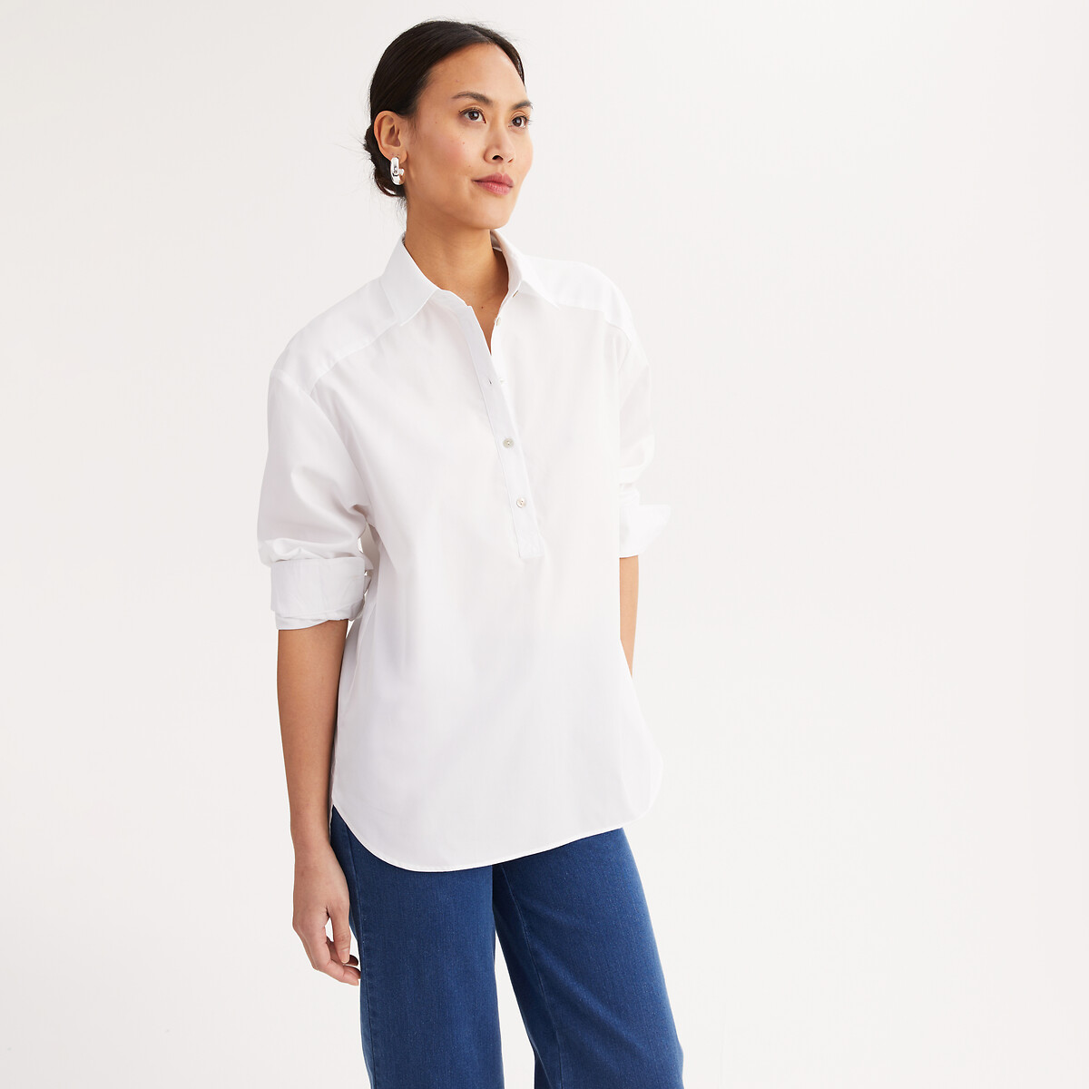 Anne Weyburn Cotton Tunic Shirt With Long Sleeves Women's White Xxl