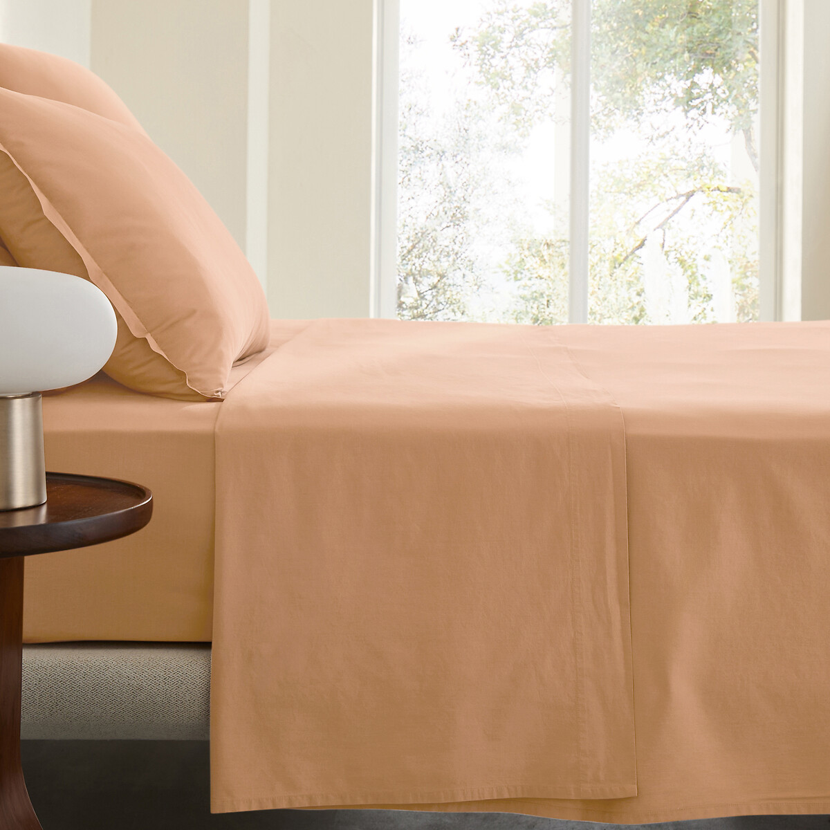 Am.pm Sabbal Washed Cotton Percale Flat Sheet Unisex Peach Single (180X290cm)