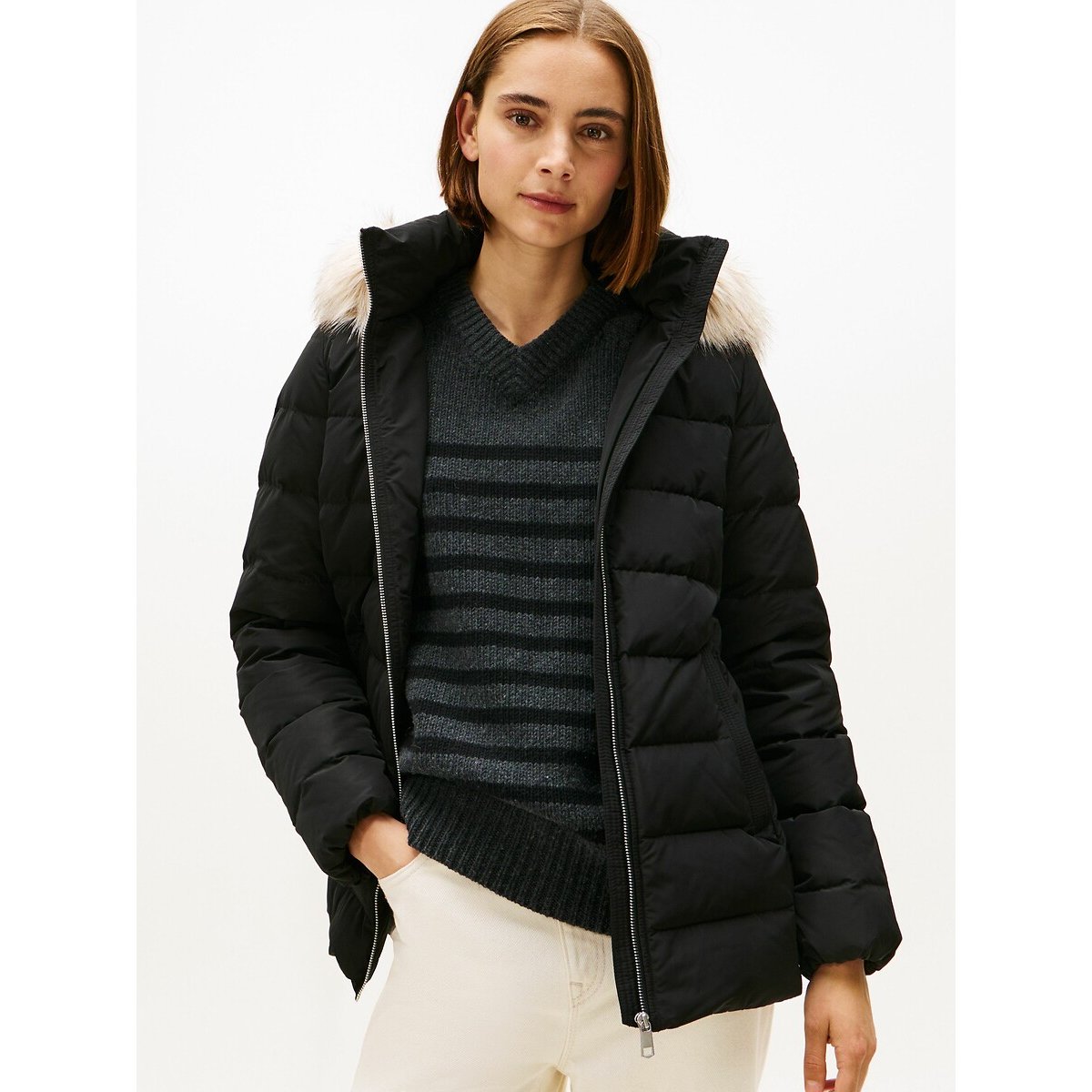 Tommy Hilfiger Mid-Length Padded Jacket With Hood Women's Black Extra Small