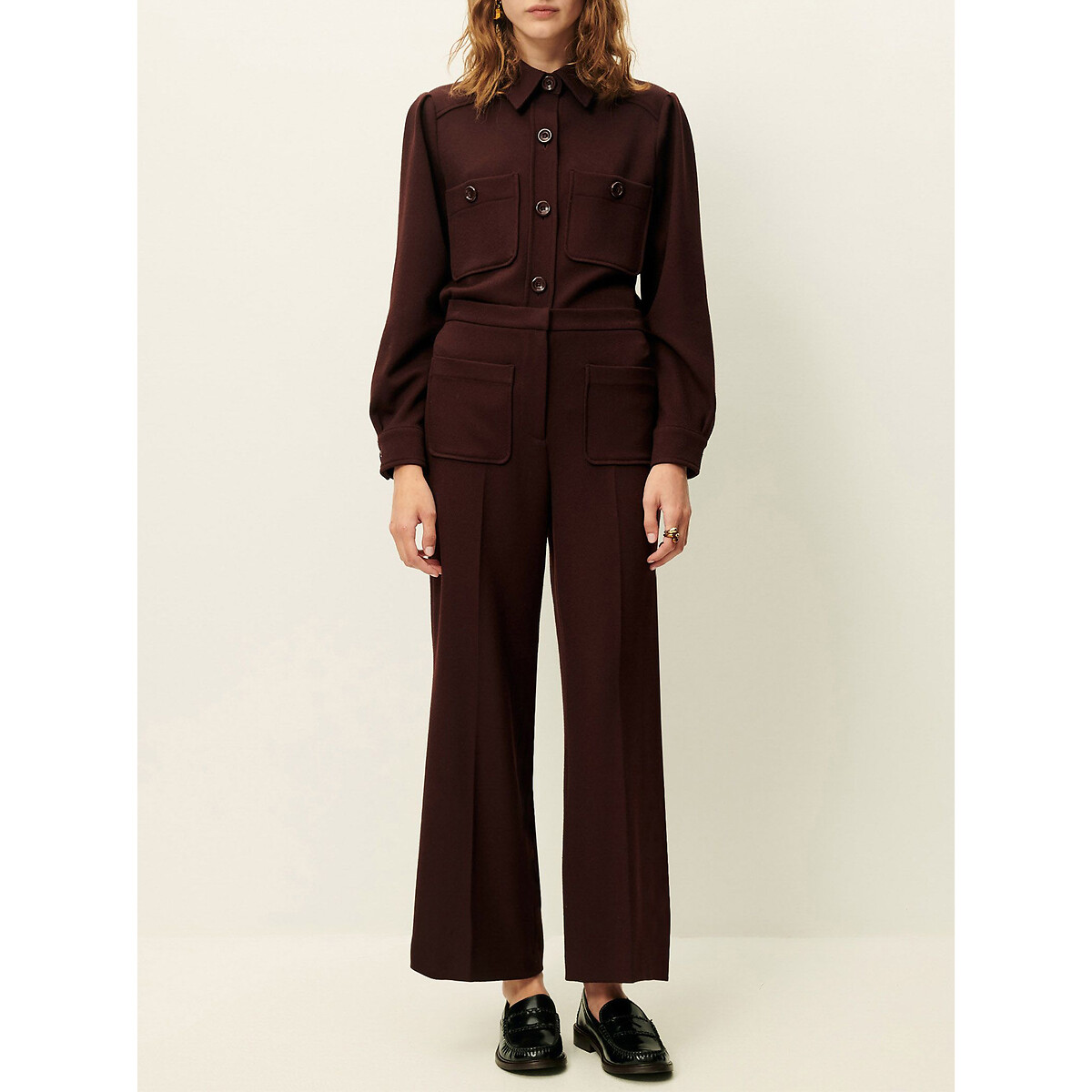 Sessun Alberwool Wide Leg Trousers In Ankle Grazer Length With High Waist Women's Brown Size 8
