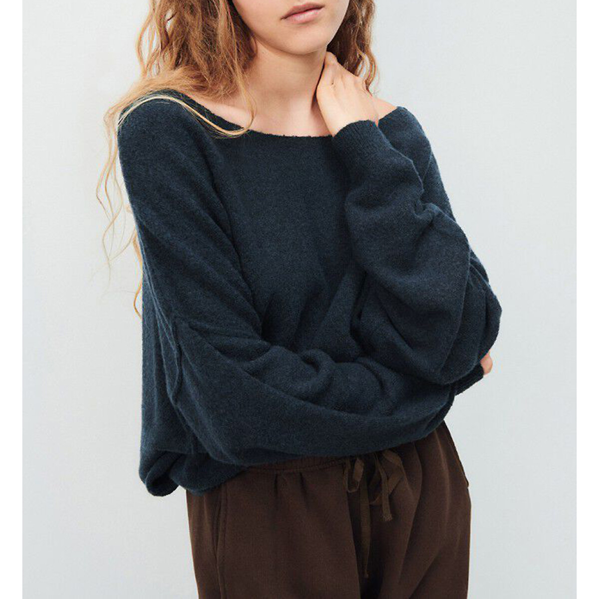 American Vintage Damsville Boat Neck Jumper In Chunky Knit Women's Navy Blue/Black Large