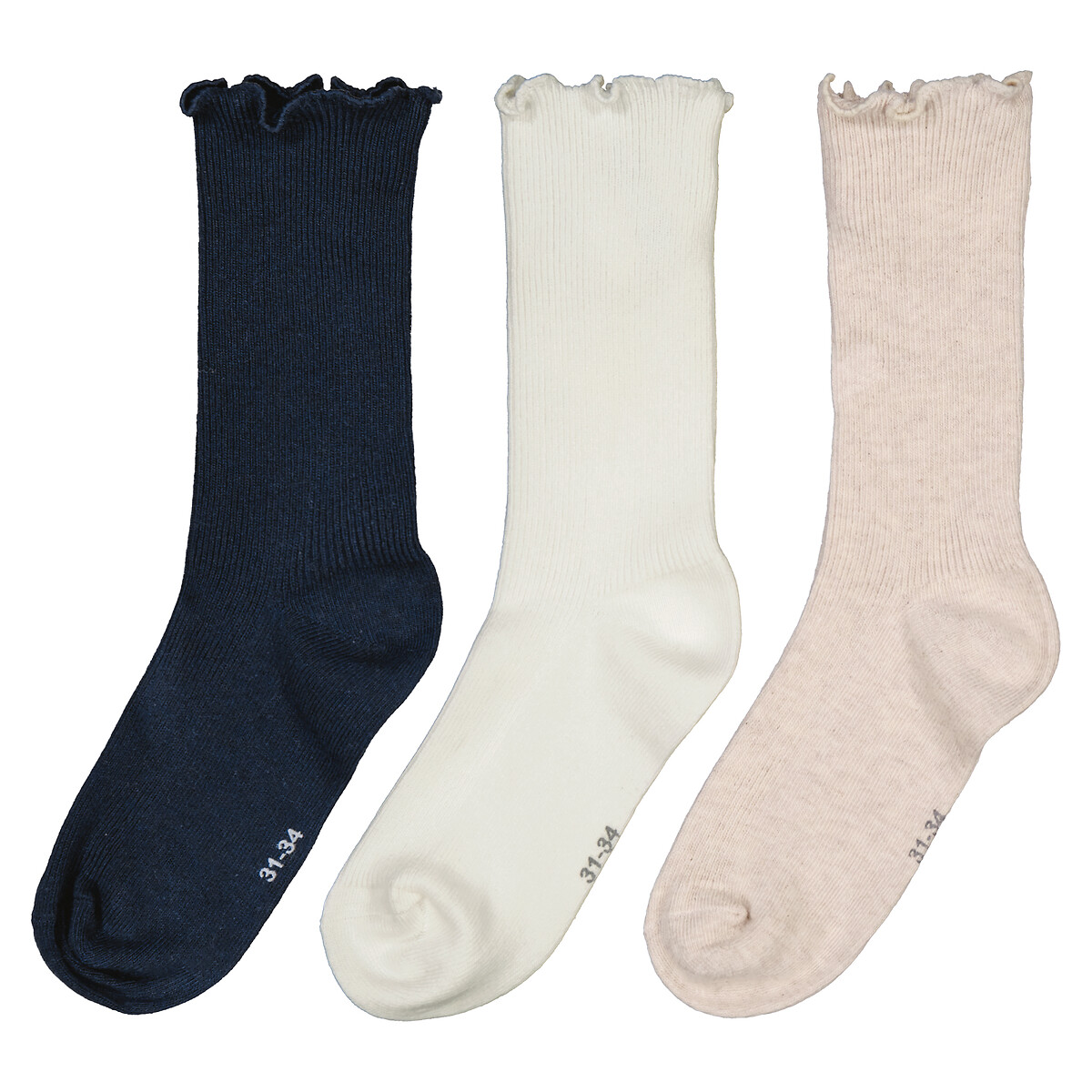 La Redoute Collections Pack Of 3 Pairs Of Socks Beige Marl+Navy+Ecru Size 19
