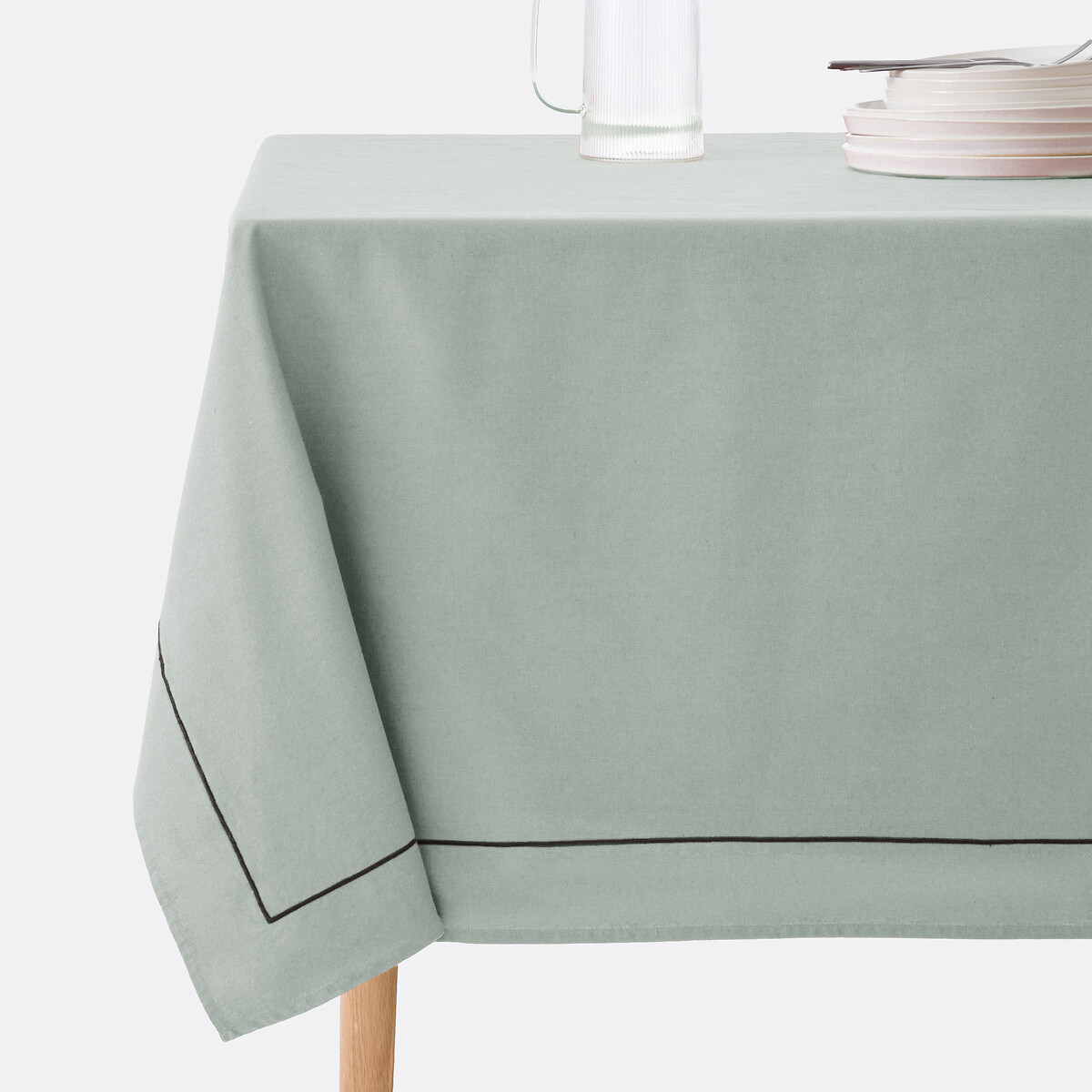 La Redoute Interieurs Métis Bourdon Washed Cotton Linen Tablecloth Unisex Sage Green Medium