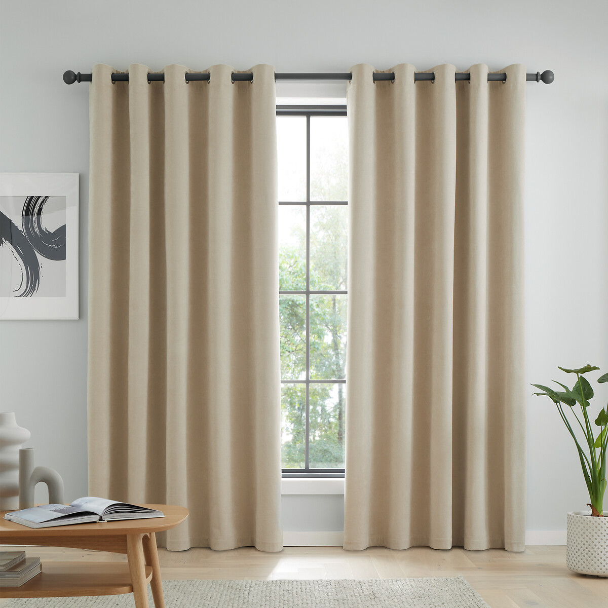 Catherine Lansfield Natural Wilson Plain Blackout Thermal Curtains Size W229 X D229cm