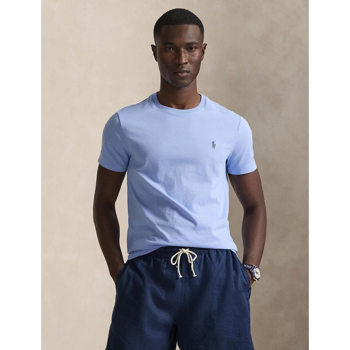 Polo Ralph Lauren Men's Light Blue Custom Slim Fit Crew Neck Jersey T-Shirt Medium