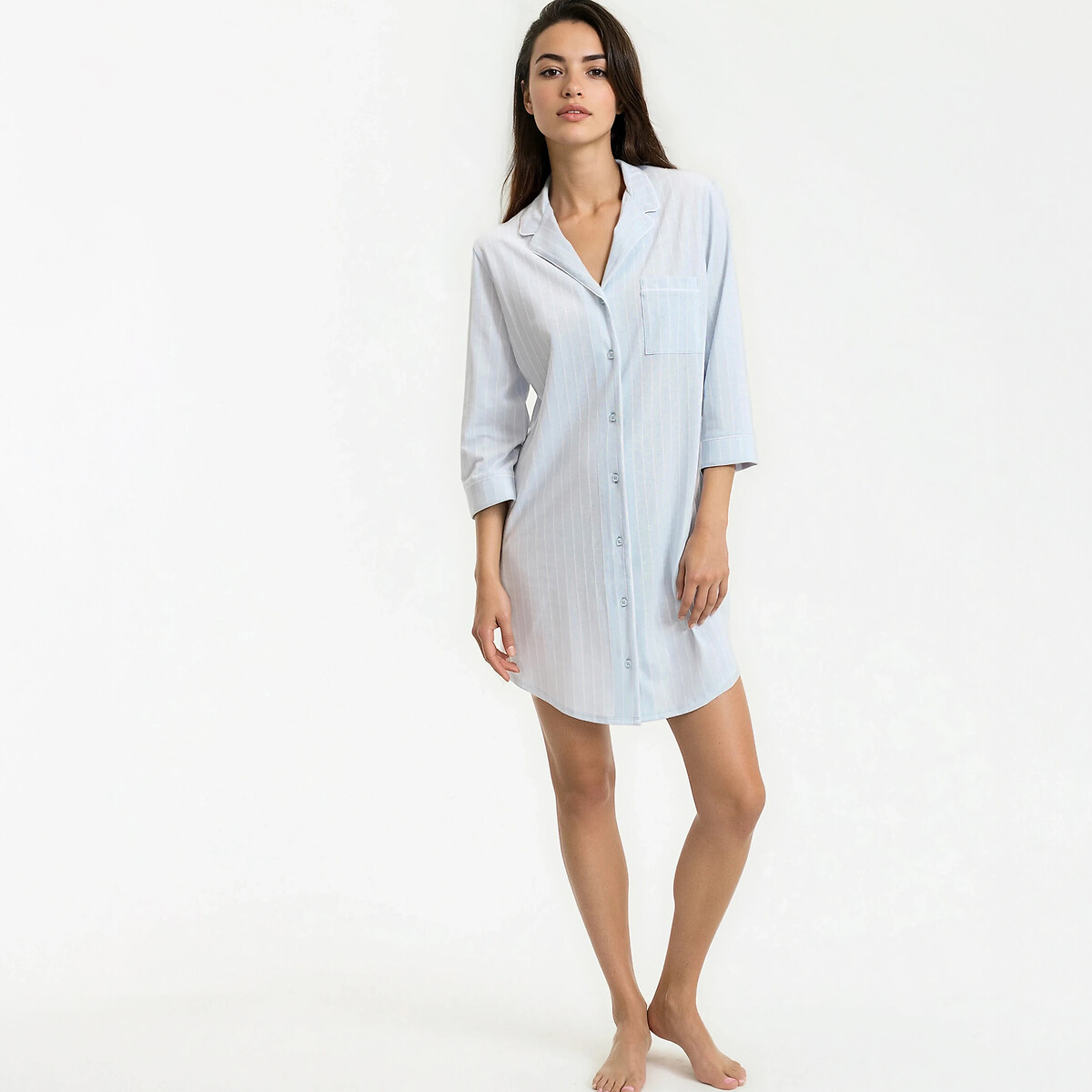Anne Weyburn Striped Cotton Jersey Nightshirt Women's Blue Striped Extra Large