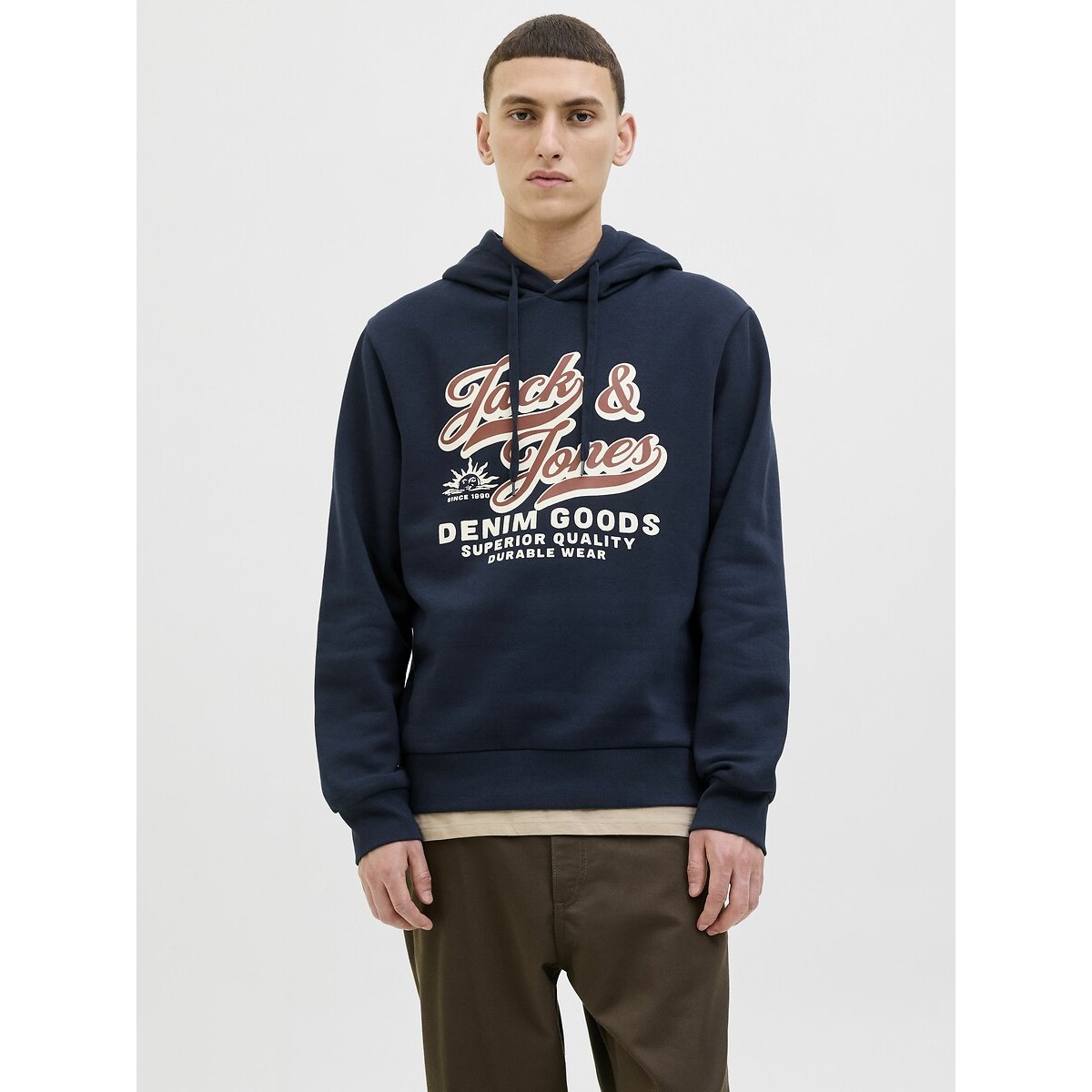 Jack & Jones Logo Print Hoodie Men's Navy Blue Medium