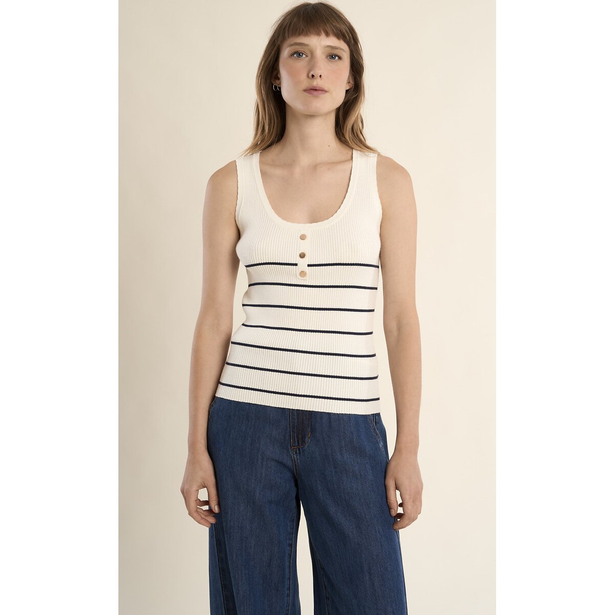 Molly Bracken Striped Ribbed Vest Top Women's White/Blue Striped Medium