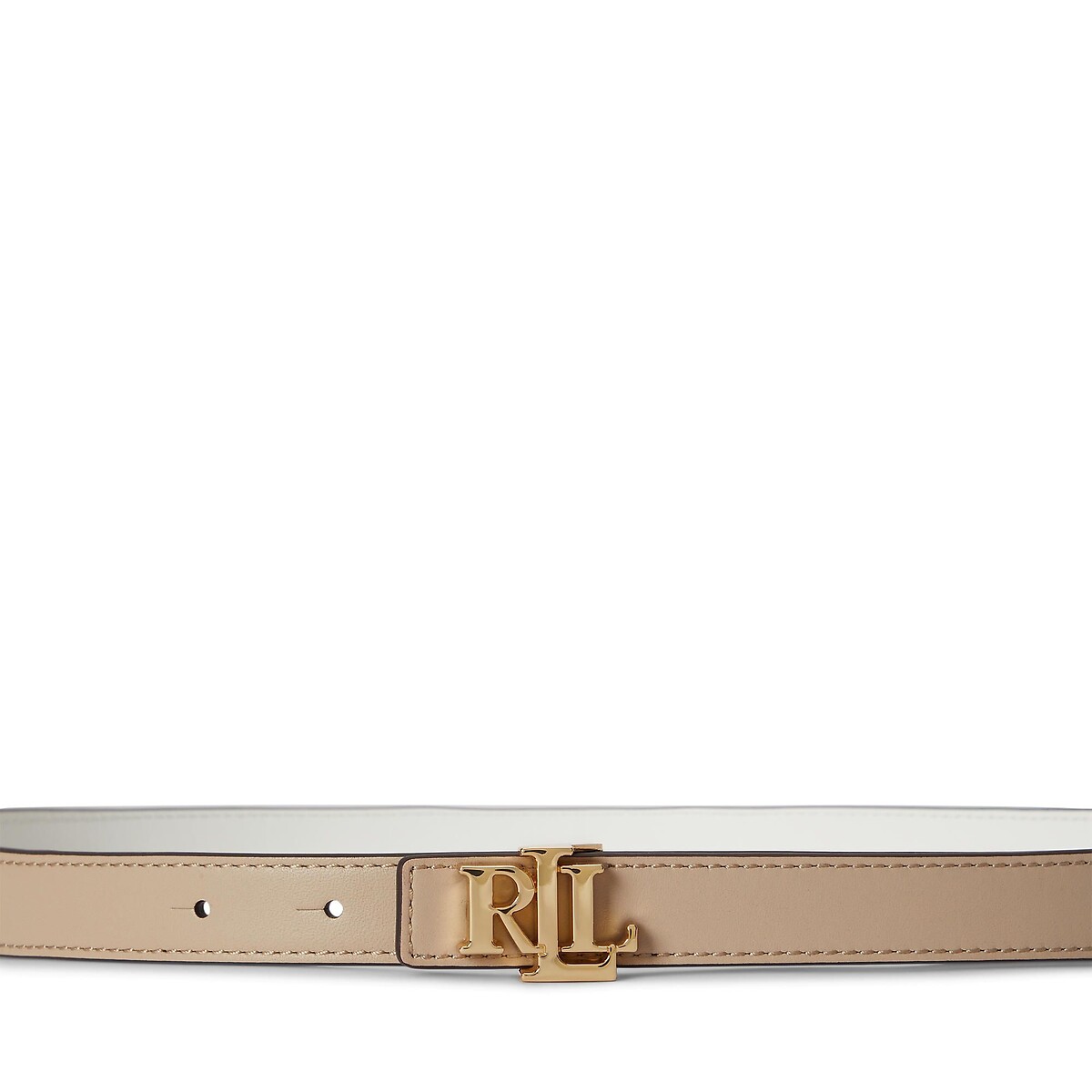 Lauren Ralph Lauren Cinturón fino de piel reversible con logotipo. Talla L. Color Beige